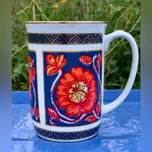 Vintage 1970s NEIMAN MARCUS JAPAN Gold Trim Peony Flower Imari Handled Cup